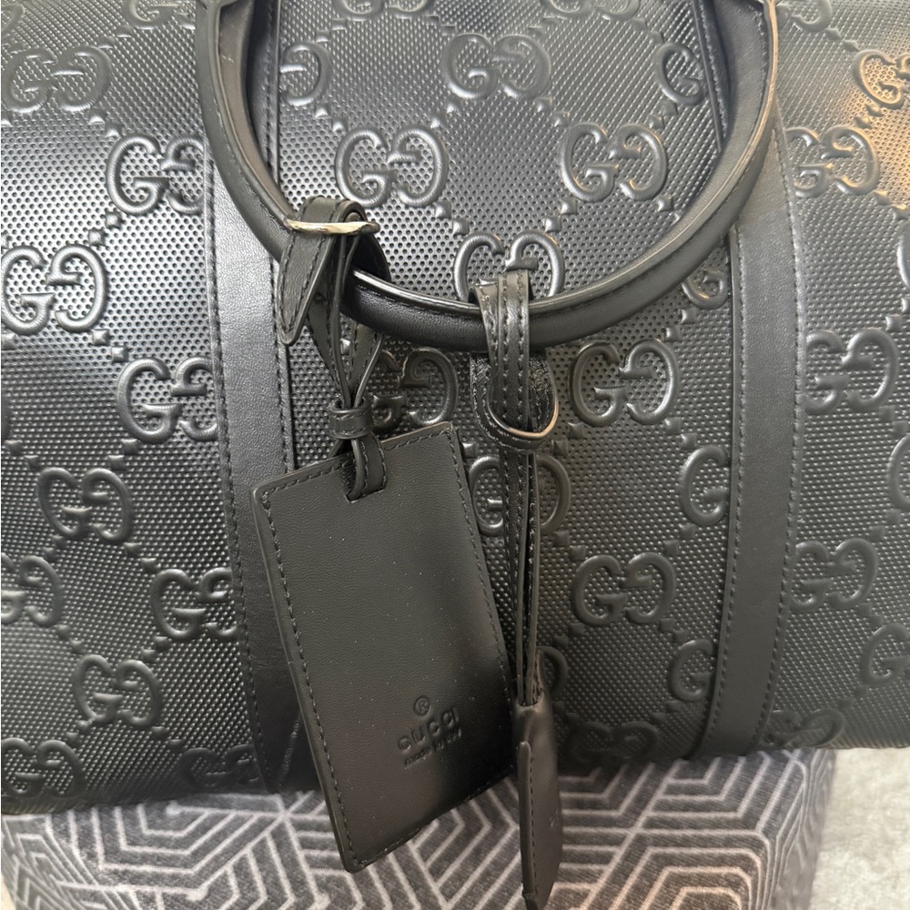Gucci Black Monogram Leather Duffel Bag - Picture 6 of 8